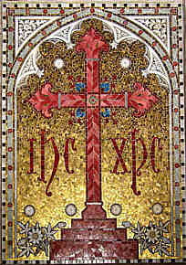 Mosaic cross behind the altar.